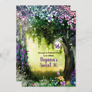 Fantasy Woodland Enchanted Glow Forest Sweet 16 Invitation