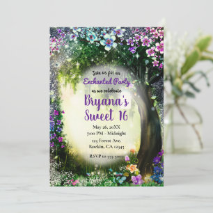 Fantasy Woodland Enchanted Glow Forest Sweet 16 Invitation