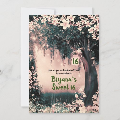 Fantasy Woodland Enchanted Pink Forest Sweet 16  I Invitation