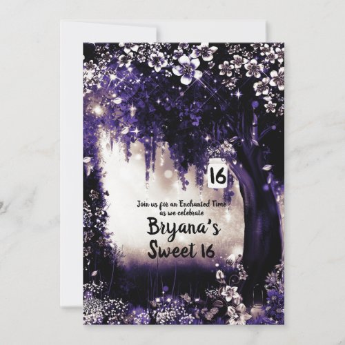 Fantasy Woodland Enchanted Purple Forest Sweet 16 Invitation