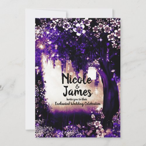 Fantasy Woodland Enchanted Purple Forest Wedding Invitation