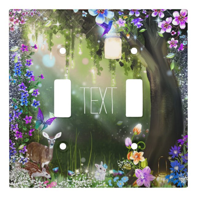 Fantasy woodland forest animals enchanted light switch cover (Front)