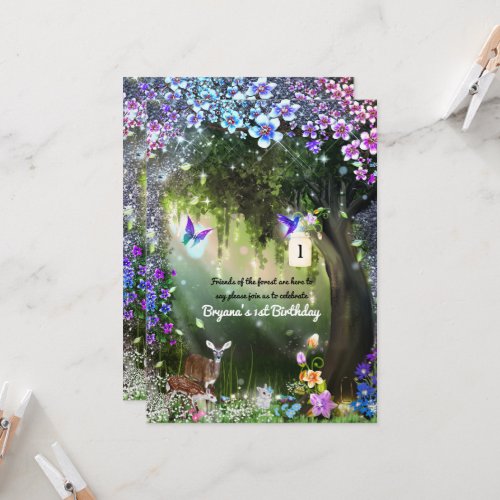 Fantasy woodland forest animals enchanted party in invitation