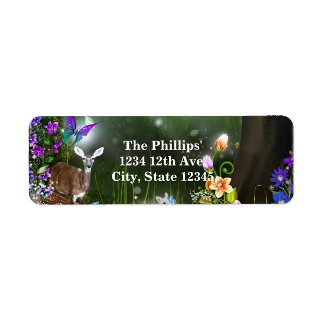 Fantasy woodland forest animals enchanted party label (Front)