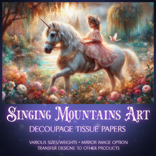 Fantasy Woodland Girl and Unicorn Decoupage  Tissue Paper