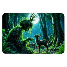 Fantasy woodland goddess and gentle deer art