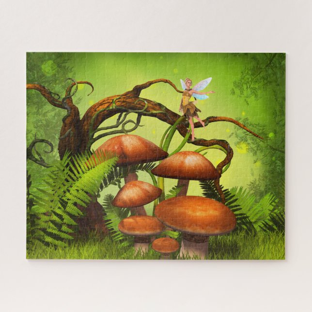 Fantasy World Forest, Large Mushrooms and Fairy  Jigsaw Puzzle (Horizontal)