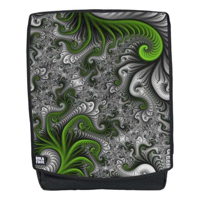 Fantasy World Green And Gray Abstract Fractal Art Backpack (Front)