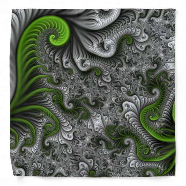 Fantasy World Green And Gray Abstract Fractal Art Bandana (Front)