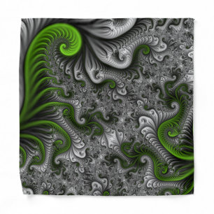 Fantasy World Green And Gray Abstract Fractal Art Bandana