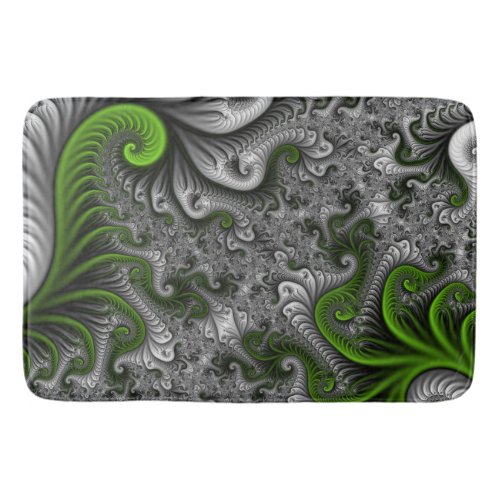 Fantasy World Green And Gray Abstract Fractal Art Bath Mat