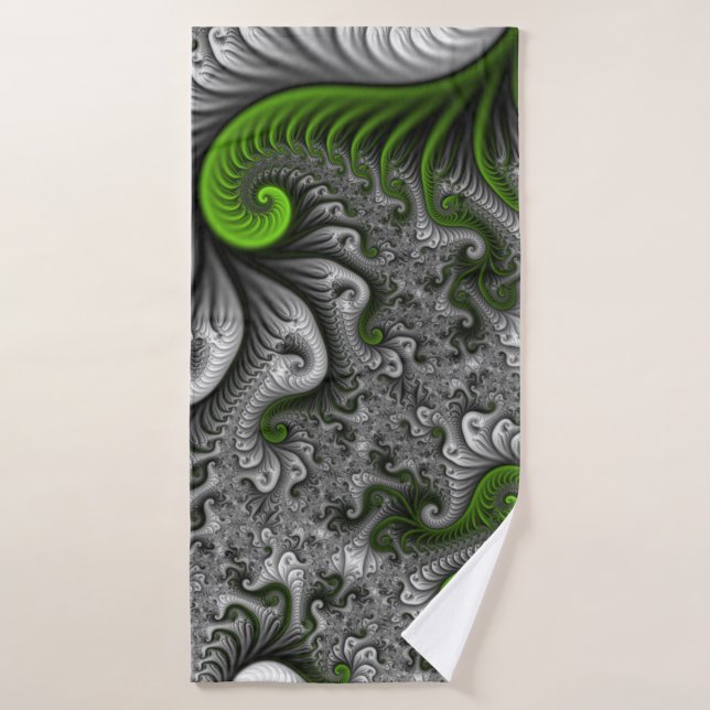 Fantasy World Green And Gray Abstract Fractal Art Bath Towel (Bath Towel)