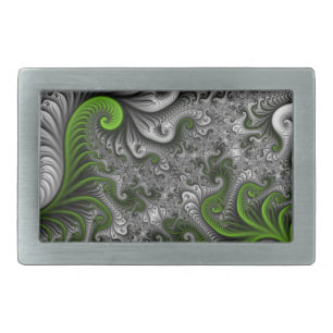 Fantasy World Green And Gray Abstract Fractal Art Belt Buckle