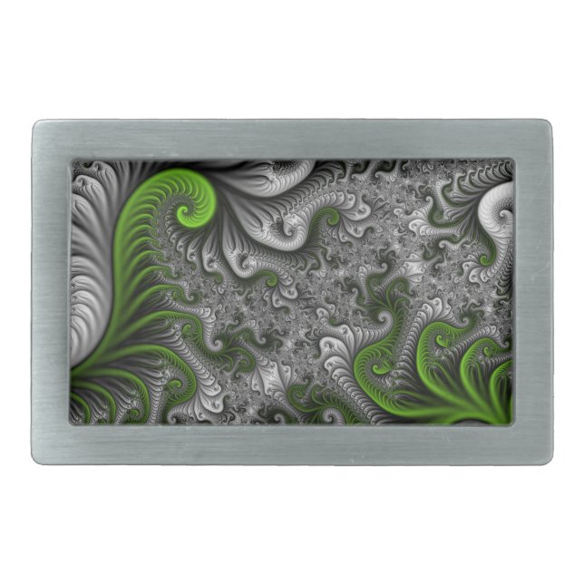 Fantasy World Green And Gray Abstract Fractal Art Belt Buckle (Front)