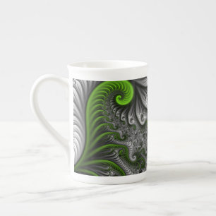 Fantasy World Green And Gray Abstract Fractal Art Bone China Mug