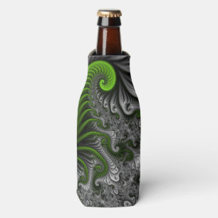 Fantasy World Green And Gray Abstract Fractal Art Bottle Cooler