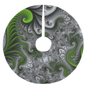 Fantasy World Green And Gray Abstract Fractal Art Brushed Polyester Tree Skirt