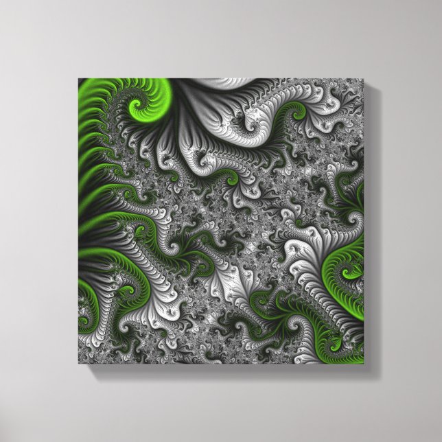 Fantasy World Green And Gray Abstract Fractal Art Canvas Print (Front)