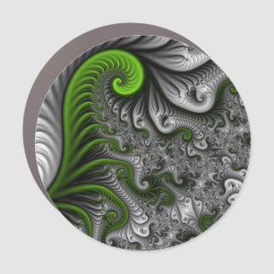 Fantasy World Green And Gray Abstract Fractal Art Car Magnet