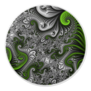 Fantasy World Green And Gray Abstract Fractal Art Ceramic Knob