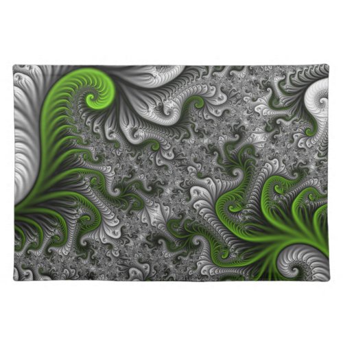 Fantasy World Green And Gray Abstract Fractal Art Cloth Placemat