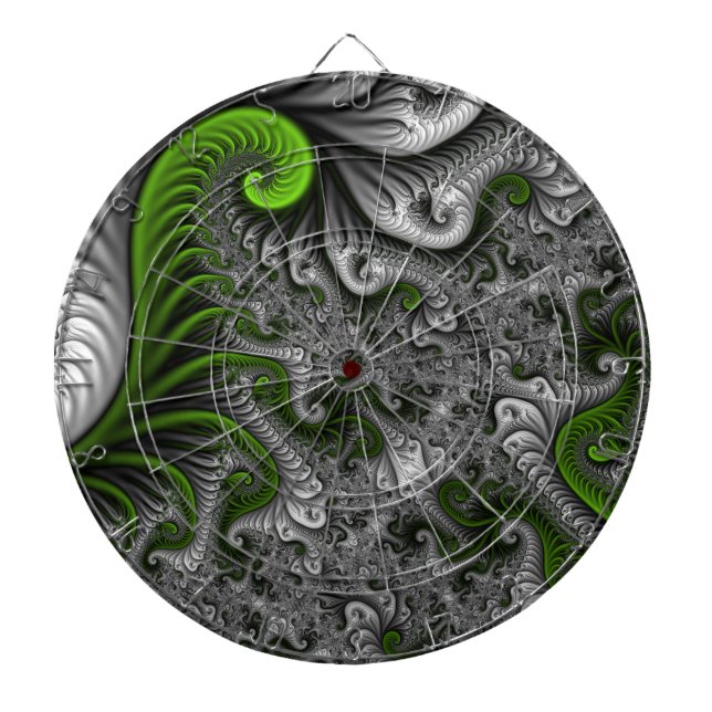 Fantasy World Green And Gray Abstract Fractal Art Dartboard (Front)