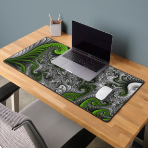 Fantasy World Green And Gray Abstract Fractal Art Desk Mat