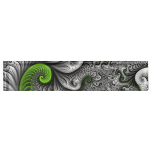 Fantasy World Green And Gray Abstract Fractal Art Desk Name Plate