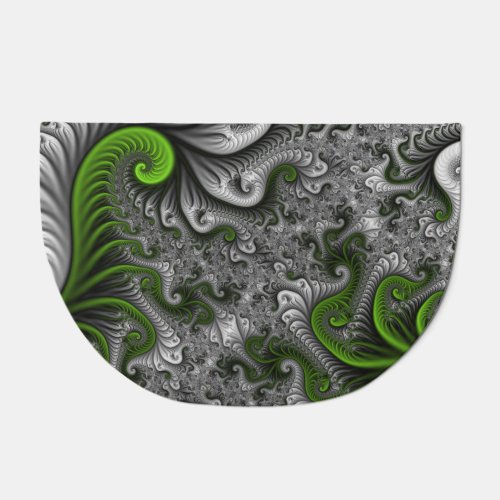 Fantasy World Green And Gray Abstract Fractal Art Doormat