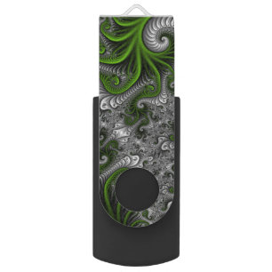 Fantasy World Green And Gray Abstract Fractal Art Flash Drive