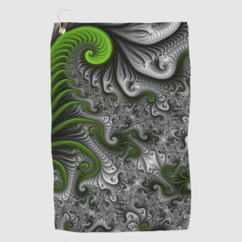 Fantasy World Green And Gray Abstract Fractal Art Golf Towel