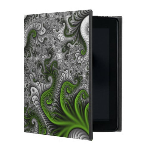 Fantasy World Green And Gray Abstract Fractal Art iPad Case