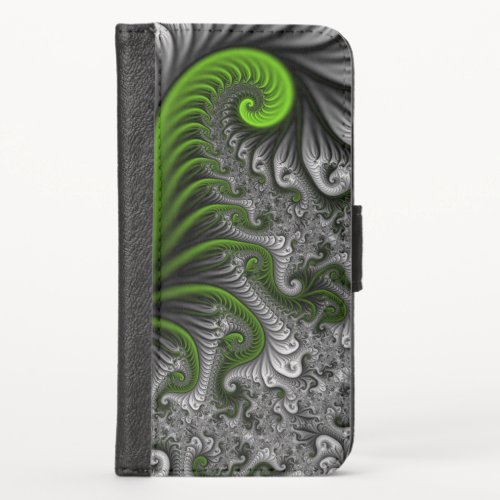 Fantasy World Green And Gray Abstract Fractal Art iPhone XS Wallet Case