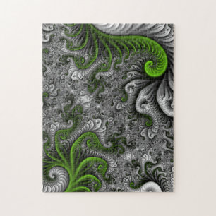 Fantasy World Green And Gray Abstract Fractal Art Jigsaw Puzzle
