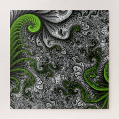 Fantasy World Green And Gray Abstract Fractal Art Jigsaw Puzzle