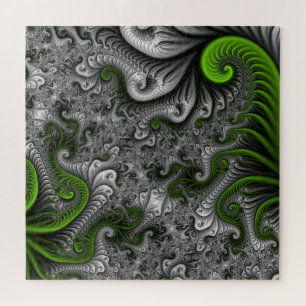 Fantasy World Green And Gray Abstract Fractal Art Jigsaw Puzzle
