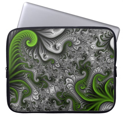 Fantasy World Green And Gray Abstract Fractal Art Laptop Sleeve