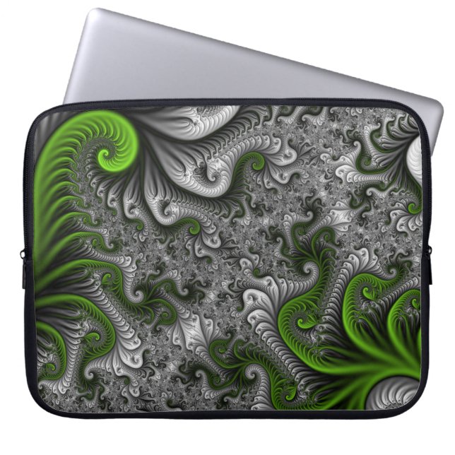 Fantasy World Green And Gray Abstract Fractal Art Laptop Sleeve (Front)
