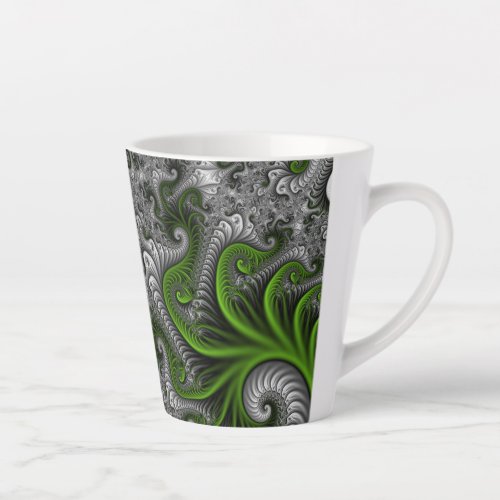 Fantasy World Green And Gray Abstract Fractal Art Latte Mug