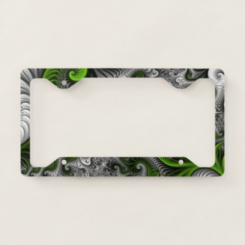 Fantasy World Green And Gray Abstract Fractal Art License Plate Frame