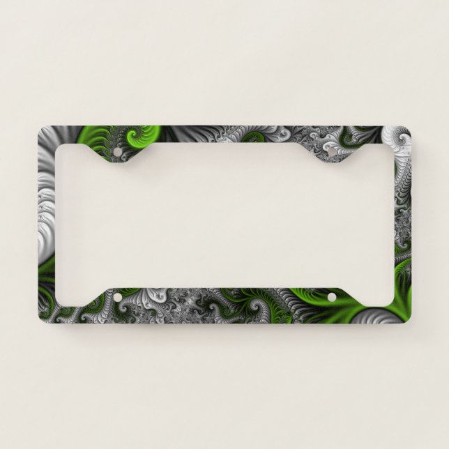 Fantasy World Green And Gray Abstract Fractal Art License Plate Frame (Front)