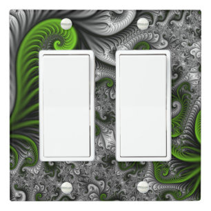 Fantasy World Green And Gray Abstract Fractal Art Light Switch Cover
