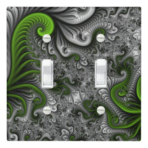 Fantasy World Green And Gray Abstract Fractal Art Light Switch Cover