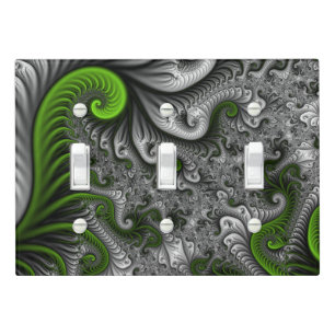 Fantasy World Green And Gray Abstract Fractal Art Light Switch Cover