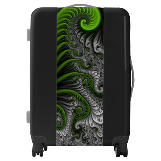 Fantasy World Green And Gray Abstract Fractal Art Luggage (Front)