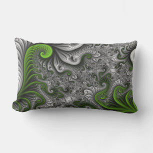 Fantasy World Green And Gray Abstract Fractal Art Lumbar Pillow