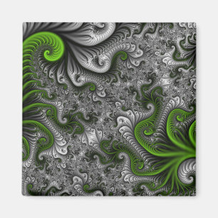 Fantasy World Green And Gray Abstract Fractal Art Magnet