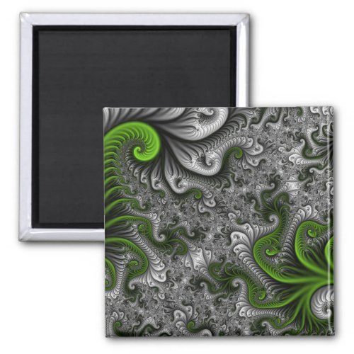 Fantasy World Green And Gray Abstract Fractal Art Magnet