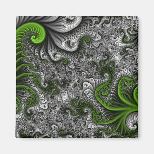 Fantasy World Green And Gray Abstract Fractal Art Magnet (Front)