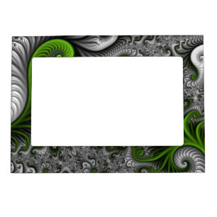 Fantasy World Green And Gray Abstract Fractal Art Magnetic Frame